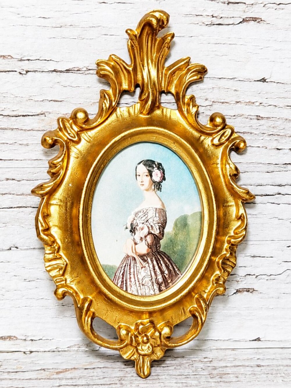 Vintage Italian Cameo Miniature Portrait Lady Louisa FitzGerald Gold Oval